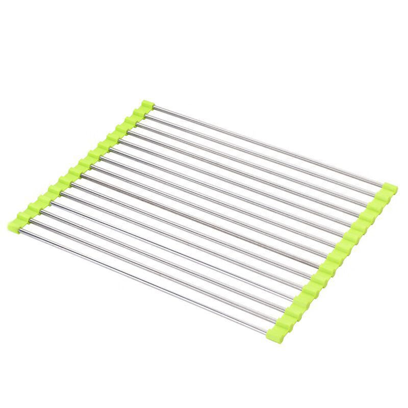 He Jiagong Foldable Water Drainage Roller Curtain Silicone Kitchen Washbasin Drainage Rack Sink Storage Rack Foldable Water Drainage Roller Curtain Upgraded Model - Gray 15 Tubes (Medium Size) 45*28CM