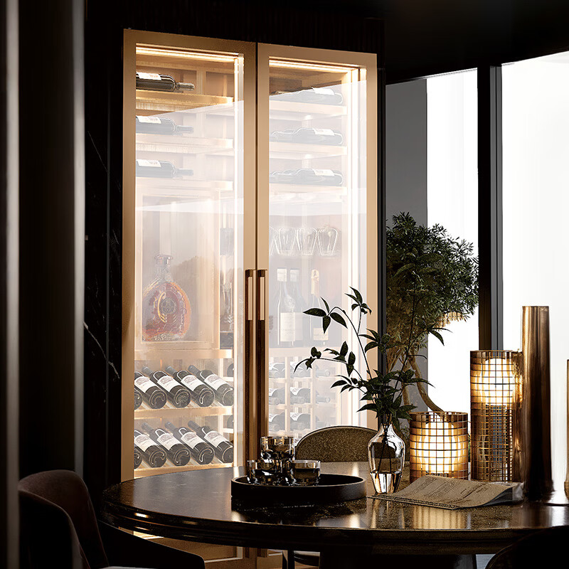 CIGARLOONG 808W red wine cabinet with constant temperature and moisturizing, large capacity stainless steel cabinet, multi-functional storage double-door humidifying cabinet, inverter compressor cabinet, red wine display cabinet, storage cabinet with anti-fog door 808W rose gold + beech wood shelf + stainless steel cabinet