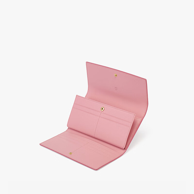 95% new MCM MCM artificial leather long wallet wallet pink color combination