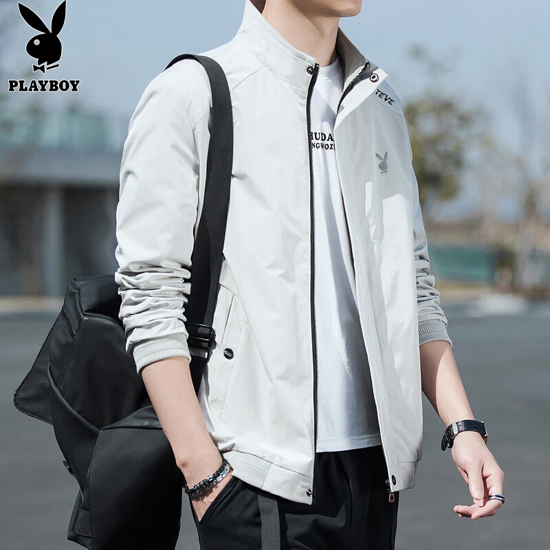 Playboy (PLAYBOY) Jacket Men's Jacket Men's Autumn and Winter Casual Stand Collar Trendy Top Clothes Khaki XL