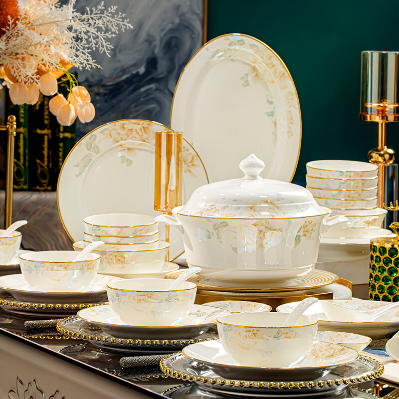 Yichen Jingdezhen 68-piece tableware complete set of dishes, household bowls, chopsticks, bowls and plates, housewarming gift