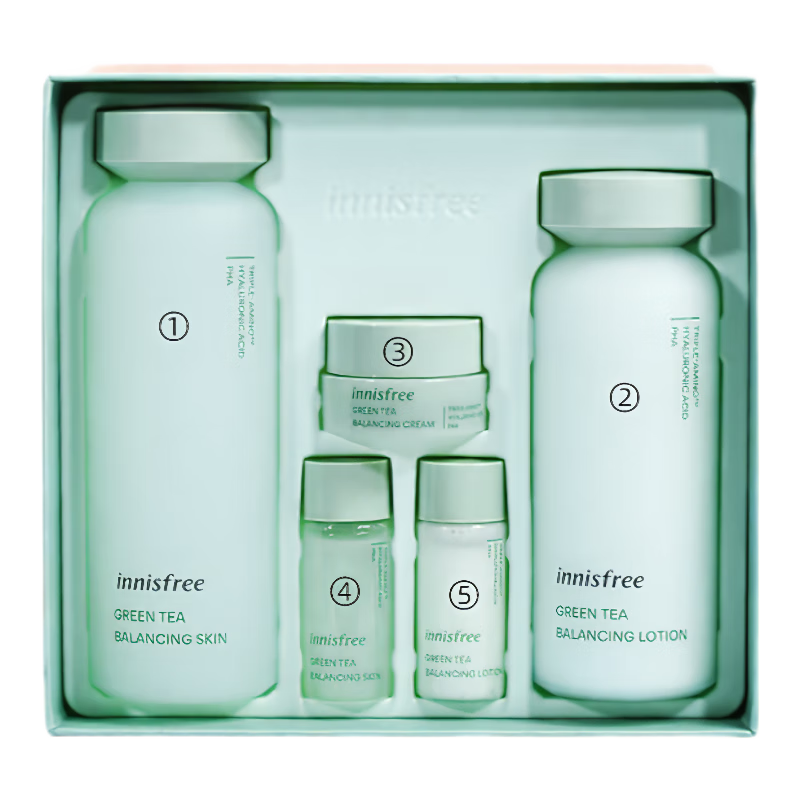 Innisfree Green Tea Balanced Moisturizing Lotion Set 200ml+160ml+15ml+15ml+10ml on clearance
