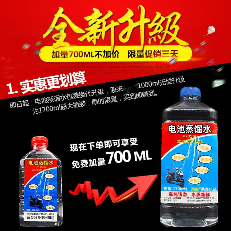 Gongma Distilled Water Car Electric Vehicle Forklift Battery Replenishment Liquid Battery Maintenance Distilled Water Repair Activity Increased Capacity