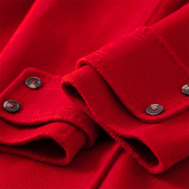 Shandubila New Year Red 100% wool woolen coat for women winter high-end thickened warm double-sided woolen coat