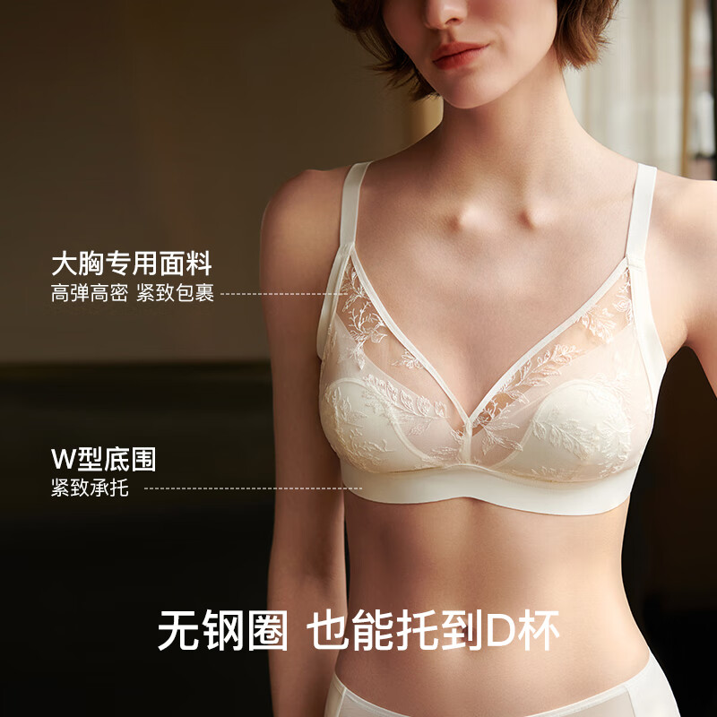 Ubras Yu Shuxin's same style sunlight vanilla lace rabbit ear cup big breast bra no wire bra soft gray purple M