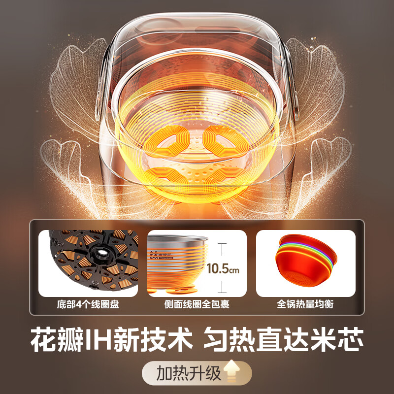 Midea Love Rice Cooker Pure Titanium 0 Coated Rice Cooker Anti-stick 4L Uncoated Petals IH1.0 Rice Cooker 4-5 People Stainless Steel Intelligent Multi-Function MB-HS412