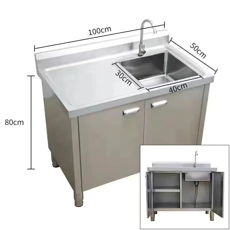 Wen Yijia customized kitchen 304 stainless steel sink sink cabinet workbench integrated vegetable basin sink with operating table (100*50*80 left platform with compartment luxury