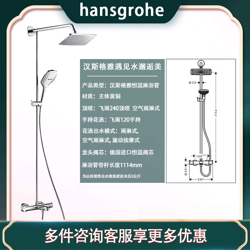 Hansgrohe German Hansgrohe Raindance Handheld Raindance 240 Top Spray Double Raindance Constant 27115007 Thermostatic Set (Raindance Handheld)