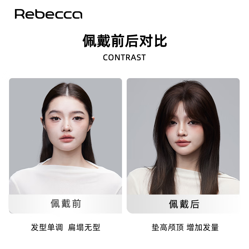 Rebecca (Rebecca) wig female bangs wig piece human hair imported Swiss mesh top hair extension cover white hair high skull wig piece eight-character bangs dark brown 25cm upgraded model antibacterial material