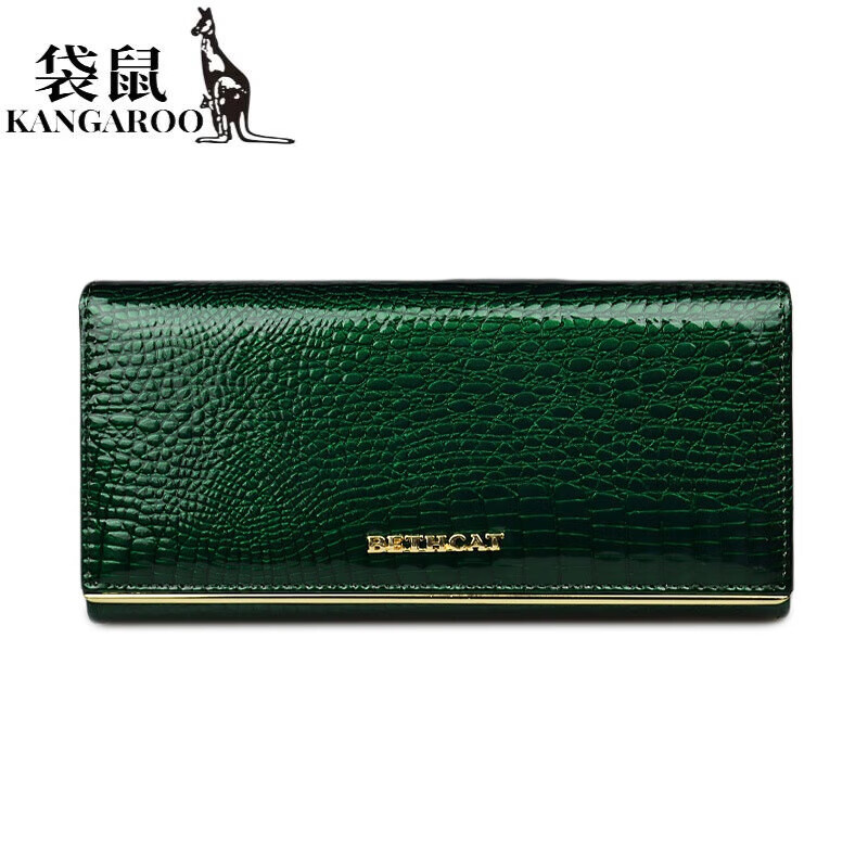 Kangaroo high-end crocodile pattern long wallet with feminine temperament 2025 new genuine leather large-capacity multi-compartment wallet for mobile phone High-end gift box green-made of genuine leather Gift box packaging