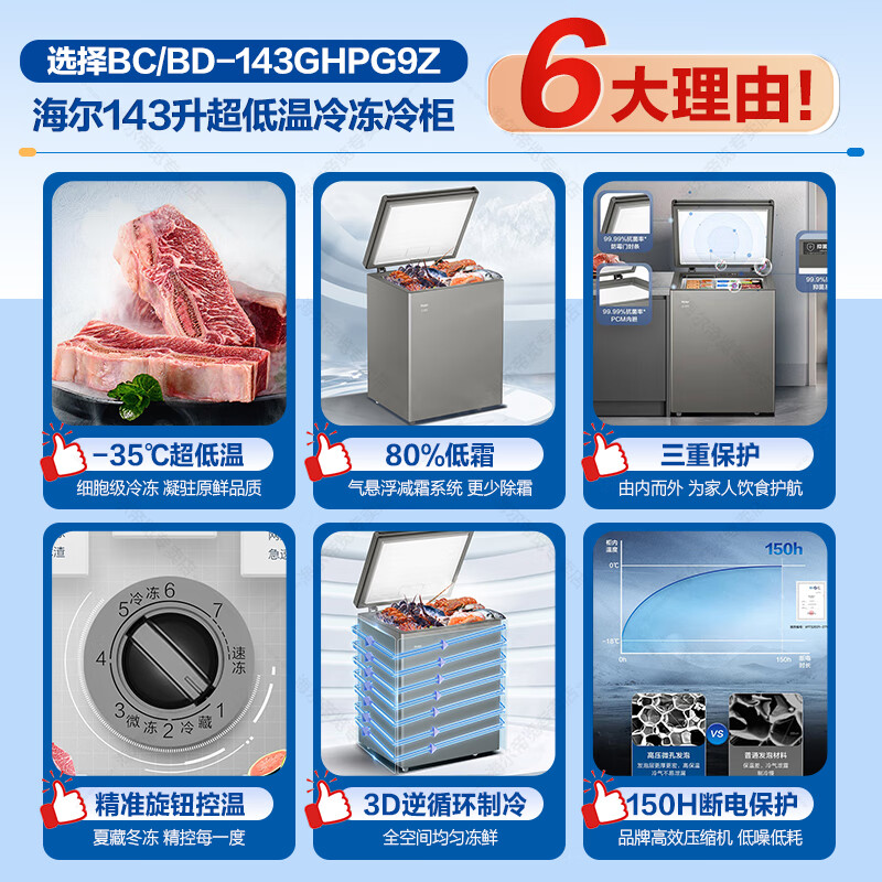 Haier Freezer Home Low Temperature Mini Freezer Freezer Refrigerator Freezer Switch Cryogenic Quick Freeze Subzero Small Freezer Xiao Fuhao 143GHPG9Z Side Temperature Control-35 143L