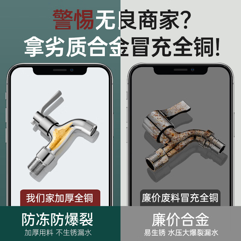 Panluo German gun gray full copper faucet household balcony mop pool outdoor antifreeze tap water single-cooling washing machine faucet bright silver - 14cm medium length + anti-splash mesh nozzle extra thick full copper high quality valve core