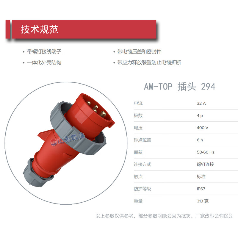 Germany MENNEKES industrial waterproof plug 32A 4-core 4P/3P+PE IP67 TYP 294 IP67 32A 4-core industrial plug red