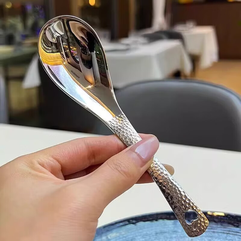 Retro ins style spoon stainless steel hammer pattern spoon household thickened table spoon children's table spoon good appearance loss sale 3 pieces