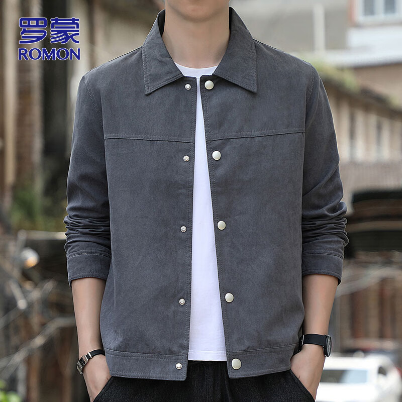 ROMON jacket men's autumn and winter suede jacket men's Korean style casual tops men's dark gray XL