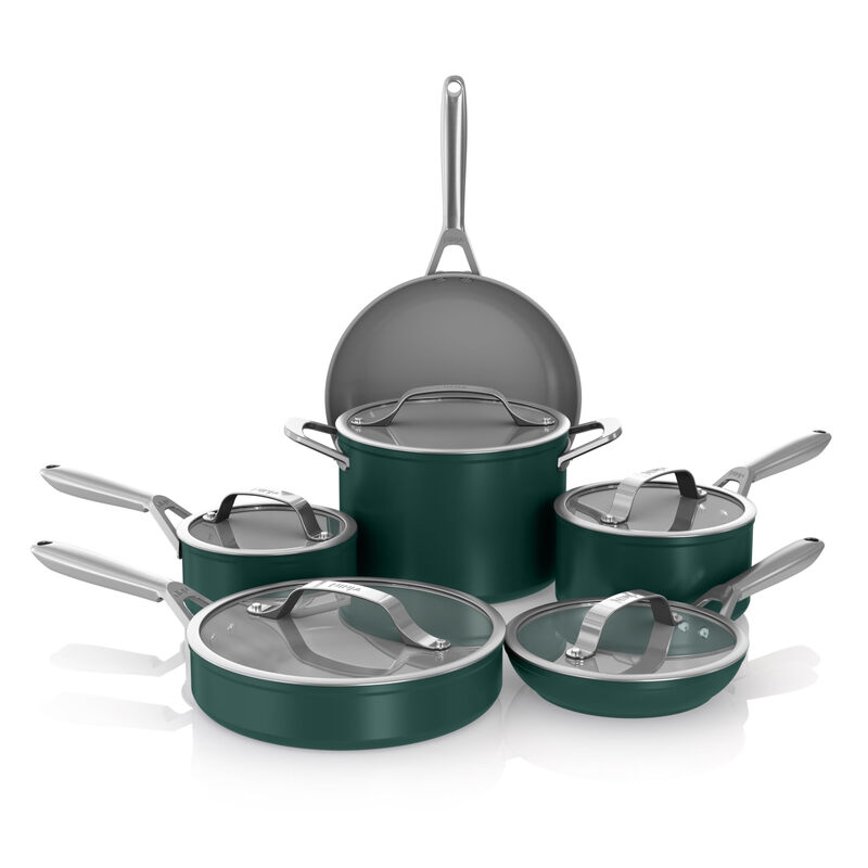 NINJA 11-piece ceramic non-stick pot set, suitable for induction stove and oven, glass pot lid