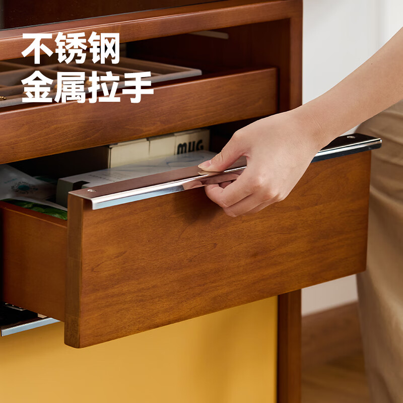 MUU solid wood dresser household drawer cabinet storage cabinet integrated small apartment master bedroom antique style bedside table makeup table mirror Mies dresser with mirror