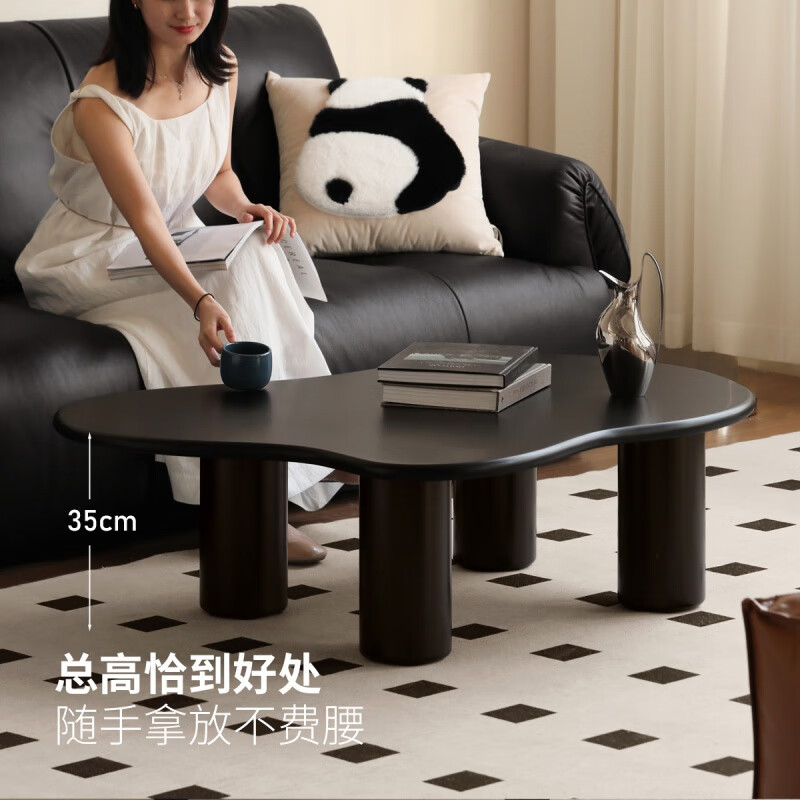 Genji Wood Language Solid Wood Coffee Table Living Room Modern Simple Cloud Tea Table Home Black Rubber Wood Irregular Tea Table 1 Meter Coffee Table (1000*600*350mm)