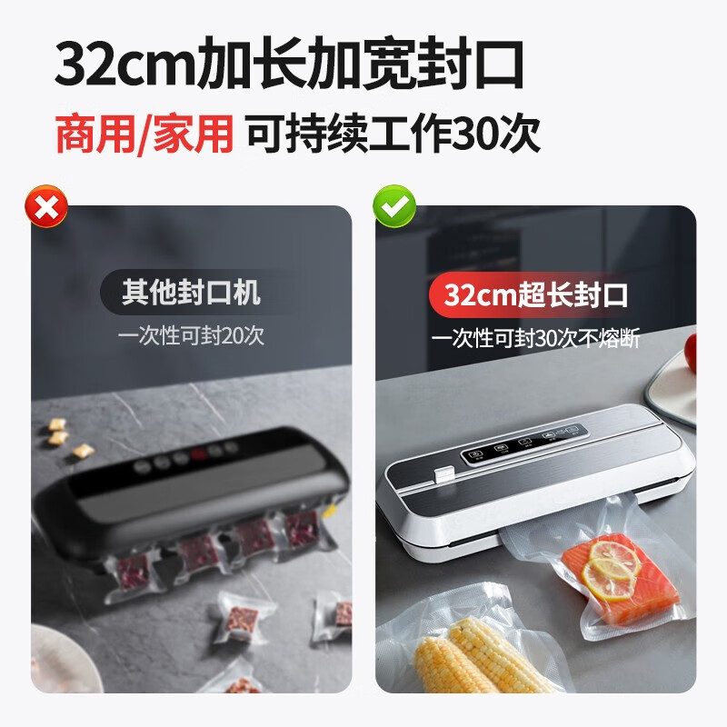 Baihaojia Vacuum Sealing Machine Fully Automatic Vacuum Packaging Machine Household Commercial Deli Food Preservation Machine Food Dry Goods Plastic Sealing Machine Wet and Dry Vacuum Machine Sealing Compression Packing Machine Touch Control Dual Motor 32CM Extended and Widened Sealing Machine