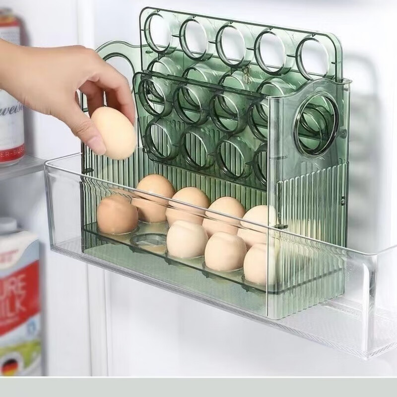 LZJV egg kitchen refrigerator storage box preservation and organization egg carton storage artifact side door egg tray flipping egg rack transparent model can hold 30 eggs