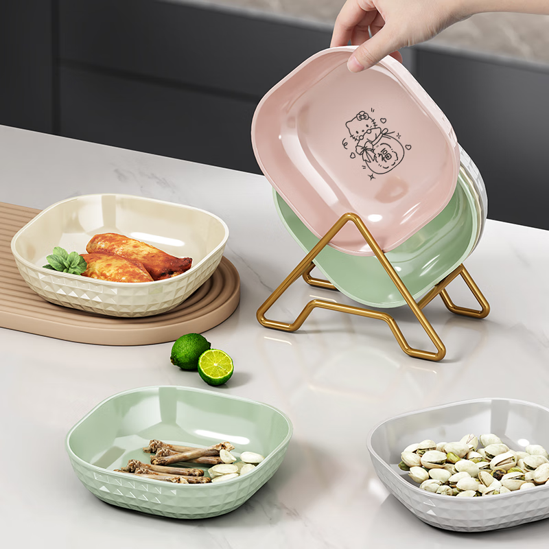 FANCYCHIC bone spitting dish household dining table spitting bone dish garbage plate net celebrity plastic vegetable bone dish living room fruit snack plate main picture style ten packs 4 colors mix and match deepen and thicken