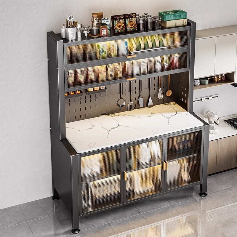 Ling Yuxun slate sideboard kitchen shelf floor-standing multi-layer multi-functional microwave oven pot appliance storage cabinet light luxury gray 5 layers length 60_height 153.5cm special