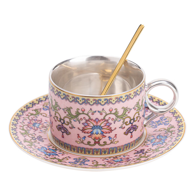 Su's porcelain gilt silver enamel lotus coffee cup pink teacup work by Zheng Wenqiang, a master of intangible cultural heritage