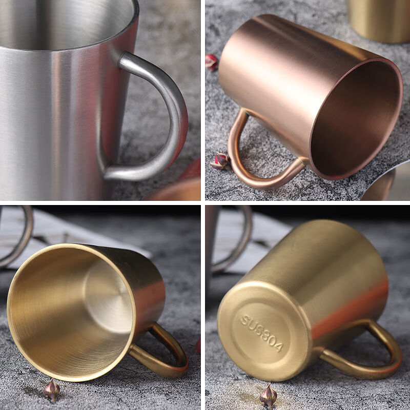 Vinoa 304 Korean stainless steel insulated double-layer drinking cup, anti-scalding and anti-falling beer cup, household children's drinking cup, 304 straight matte small size 180ml