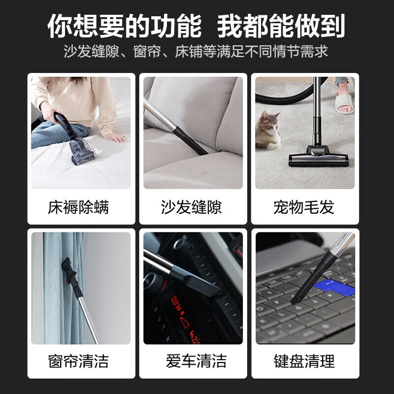 Midea vacuum cleaner home wired handheld horizontal large suction multi-purpose carpet cleaning machine high-power vacuum cleaner and mite remover 1400W suction and wiper integrated five-fold filter C7 Xuanwu Gray