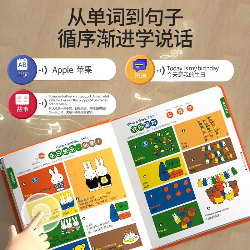 Children's Joy Miffy bilingual early education picture book audio book baby click reading audio book language enlightenment learning artifact story picture book encyclopedia cognitive early education enlightenment baby learn to speak in the winter and summer vacation of school extracurricular reading fumigation listening machine Chinese learning machine one-year gift New Year's Day gift New Year's gift point reading audio book audio book early education audio book