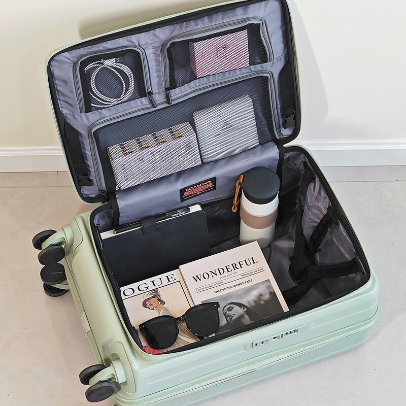Roaming side opening suitcase zipper trolley suitcase small password boarding box jade green 20 inches