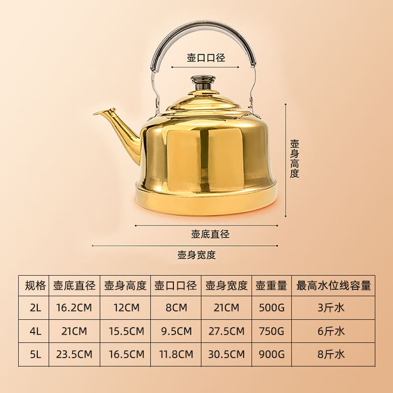 Jinjiang thickened stainless steel kettle commercial hot pot restaurant soup kettle gas induction cooker universal sound boiling water hot water tea kettle golden sound 5L