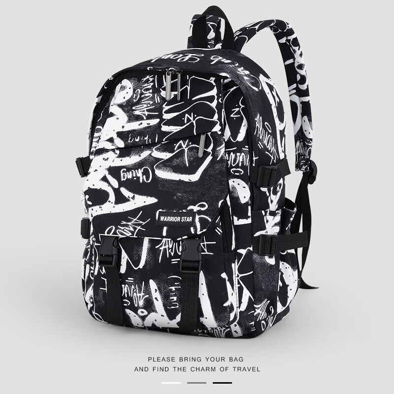 Pull back trendy brand backpack men's large capacity graffiti junior high school student school bag female ins cool casual college student backpack
