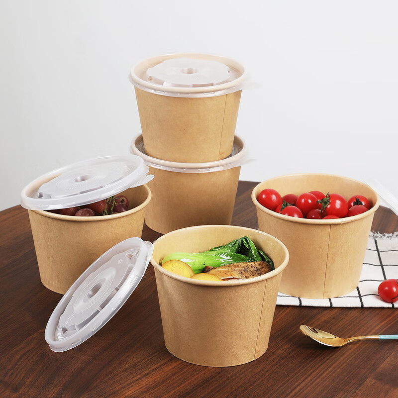 Fangcaodi disposable packaging bowl 360ML*50 thickened paper bowls spicy and sour noodles screw noodles rice porridge spicy soup bowl with lid
