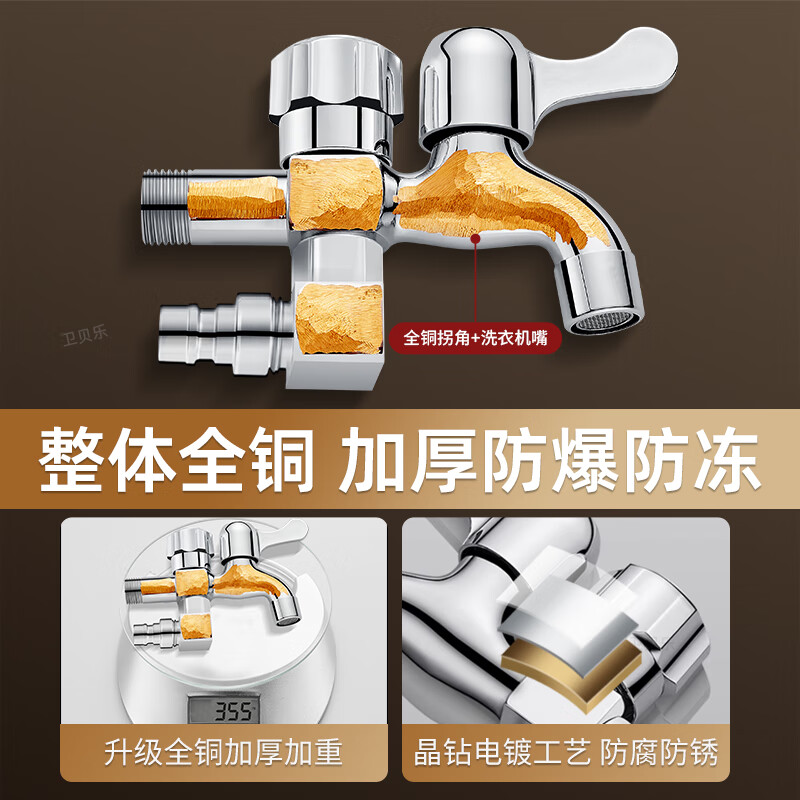Panluo washing machine faucet, one in and two out, automatic water stop valve, double outlet, one point and two, household connector, special three-way, side opening, one in, two out, faucet, 4 points + mesh mouth