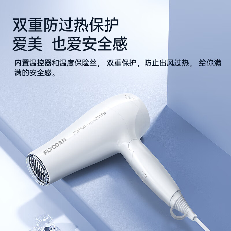 FLYCO hair dryer home hair salon high power 2000W quick drying constant temperature portable foldable white FH6232