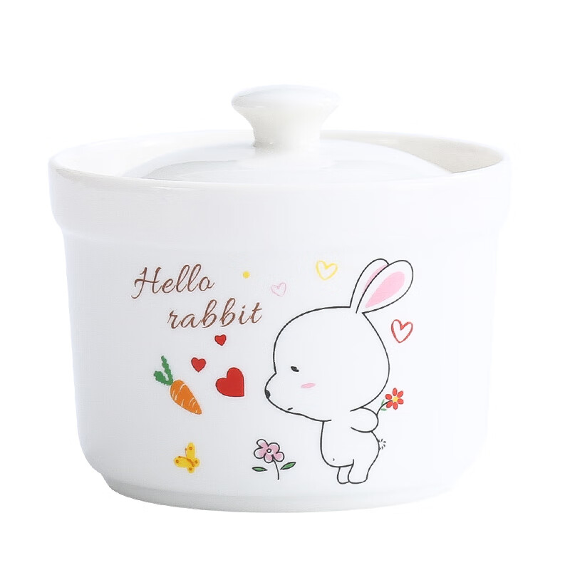 Aostar Soup Cup Set of Four Ceramic Stew Cups with Lid for Stewing Bird’s Nest Tonic and One-Server Household Liner Stew New Rabbit Series (4 Stew Cups with 4 Lids)