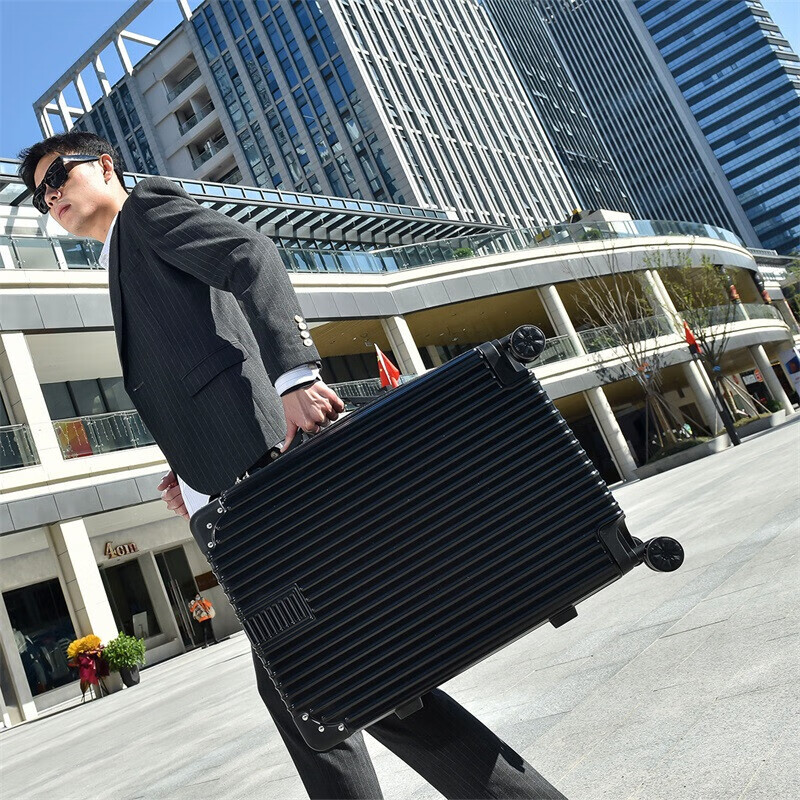 Cardile crocodile suitcase men's trolley case large capacity suitcase student password box women's business leather suitcase Muyun black anti-collision corner + solid box 24 inches standard size - single person travel 5-7 days