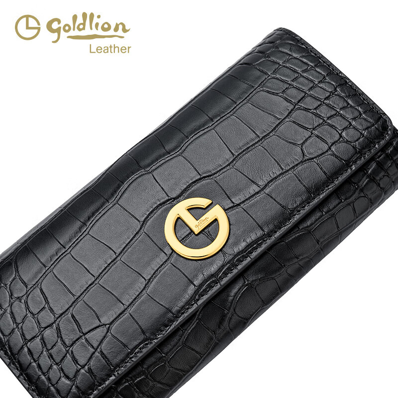 Goldlion 2024 New Fashion Wallet Women's Long Multi-Card Slot Coin Purse Cowhide Clutch Wallet Clutch Black