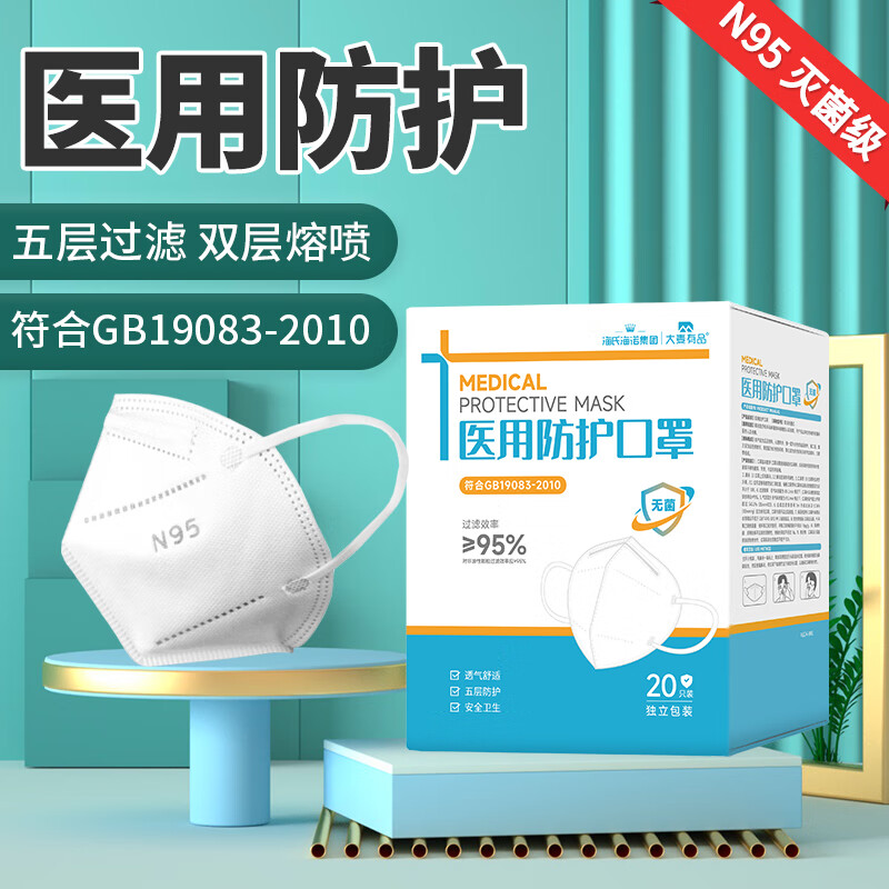 Haishi Hainuo Barley medical mask N95 filter grade sterile individually packaged 20 pieces 3D three-dimensional medical grade sterilization and dustproof