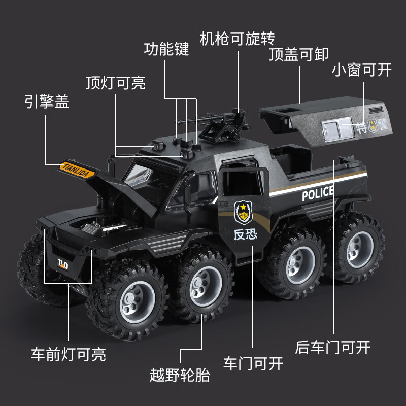 Enbei family oversized children's police car toy car 3-6 years old armored SWAT inertia car model New Year's gift for boys
