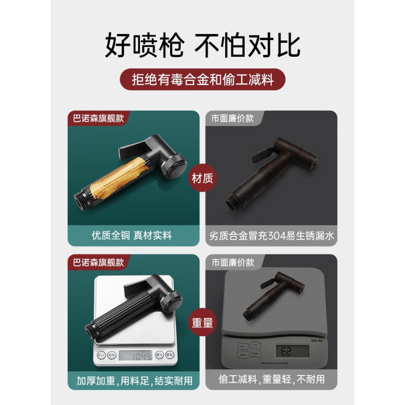 Rifeng all-copper pressurized shower with spray gun bathroom shower pressure flushing water gun bathroom handheld high-pressure nozzle silver all-copper thickened turbocharged spray gun