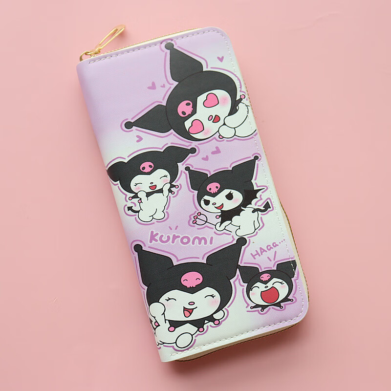Chenwen Children's Wallet Long Wallet Female Cartoon New Valentine's Day Mobile Phone Wallet Zipper Card Bag Clutch Bag Coin Purse Long Wallet Black Bow Kulomi