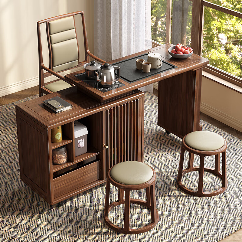 Geya wood language black walnut solid wood tea table integrated rotatable small tea table new Chinese style creative kung fu coffee table movable tea cabinet tea table