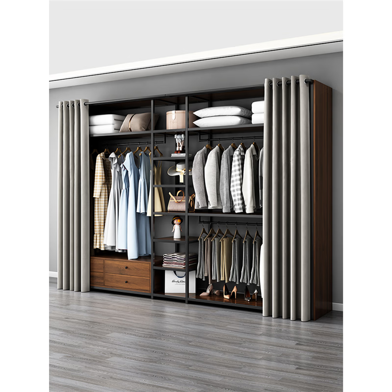 Open wardrobe rack assembly bedroom floor-standing metal frame clothes hanger cloakroom walk-in clothes rack customized double drawer combination 205_50_240