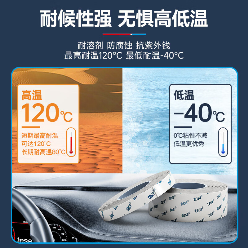 Tesa strong double-sided tape, high viscosity, traceless car tail fin ornaments, ETC special adhesive for wall tiles, high temperature resistant, waterproof, fixed back adhesive 6311 3m*20mm 1 roll