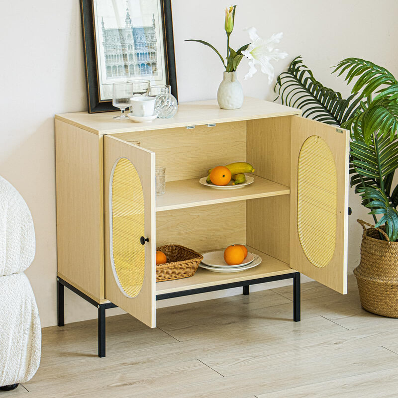 Dolonm modern PVC wood grain storage cabinet oval rattan door multi-functional wine cabinet storage