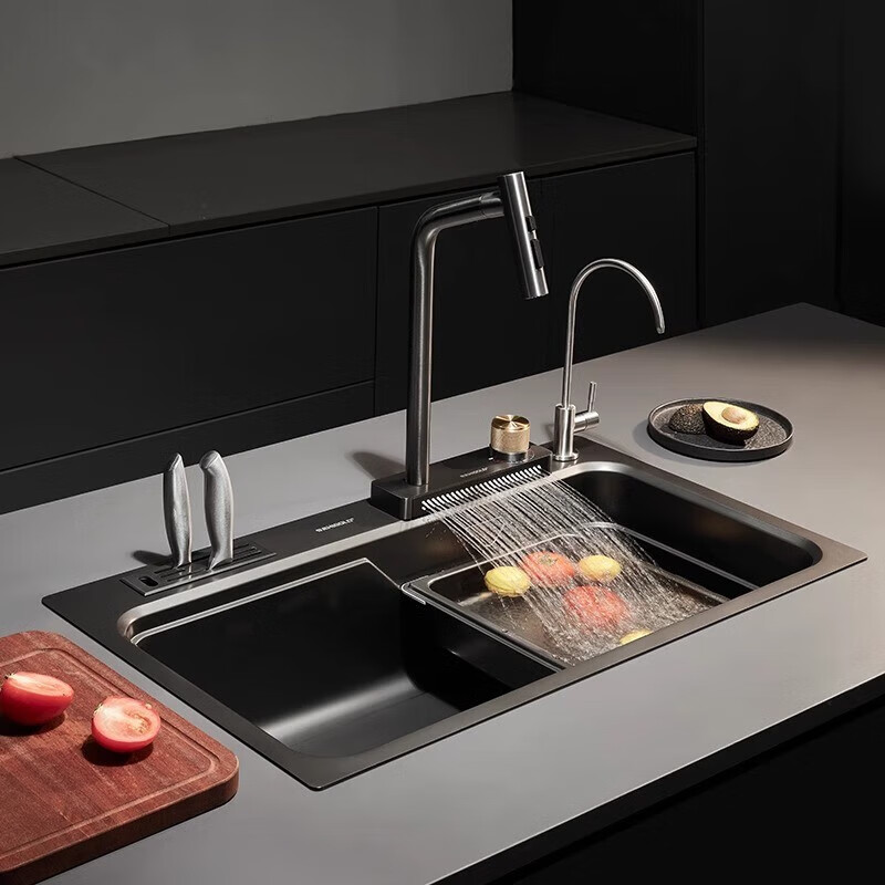 HIGOLD sink large single tank double step basin middle basin black titanium nano SUS304 stainless steel dishwashing sink menu basin BL952257 750-480