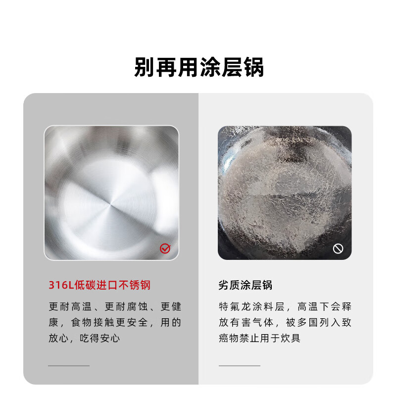 Ryders 316 stainless steel wok, thickened and less oil fume, household wok, uncoated, multifunctional, gas-powered induction cooker, SN2692 18cm single-handle milk pan, single-pack