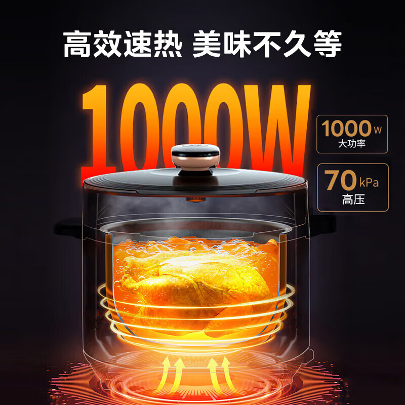 Midea electric pressure cooker electric pressure cooker smart 5L large capacity one pot double bladder household multi-function rice cooker high pressure rice cooker cooking rice stew meat soup non-stick inner pot one-click exhaust 5 liter one pot double bladder YL50X3-102R 5L